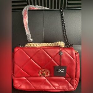 BC Handbags Quilted Vegan Leather Gold Chain Tote Gunmetal Crossbody Bag NWT